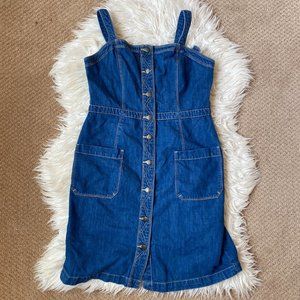 Old Navy Denim Dress 4 Jean Jumper Button Pockets Sundress Sleeveless Sheath